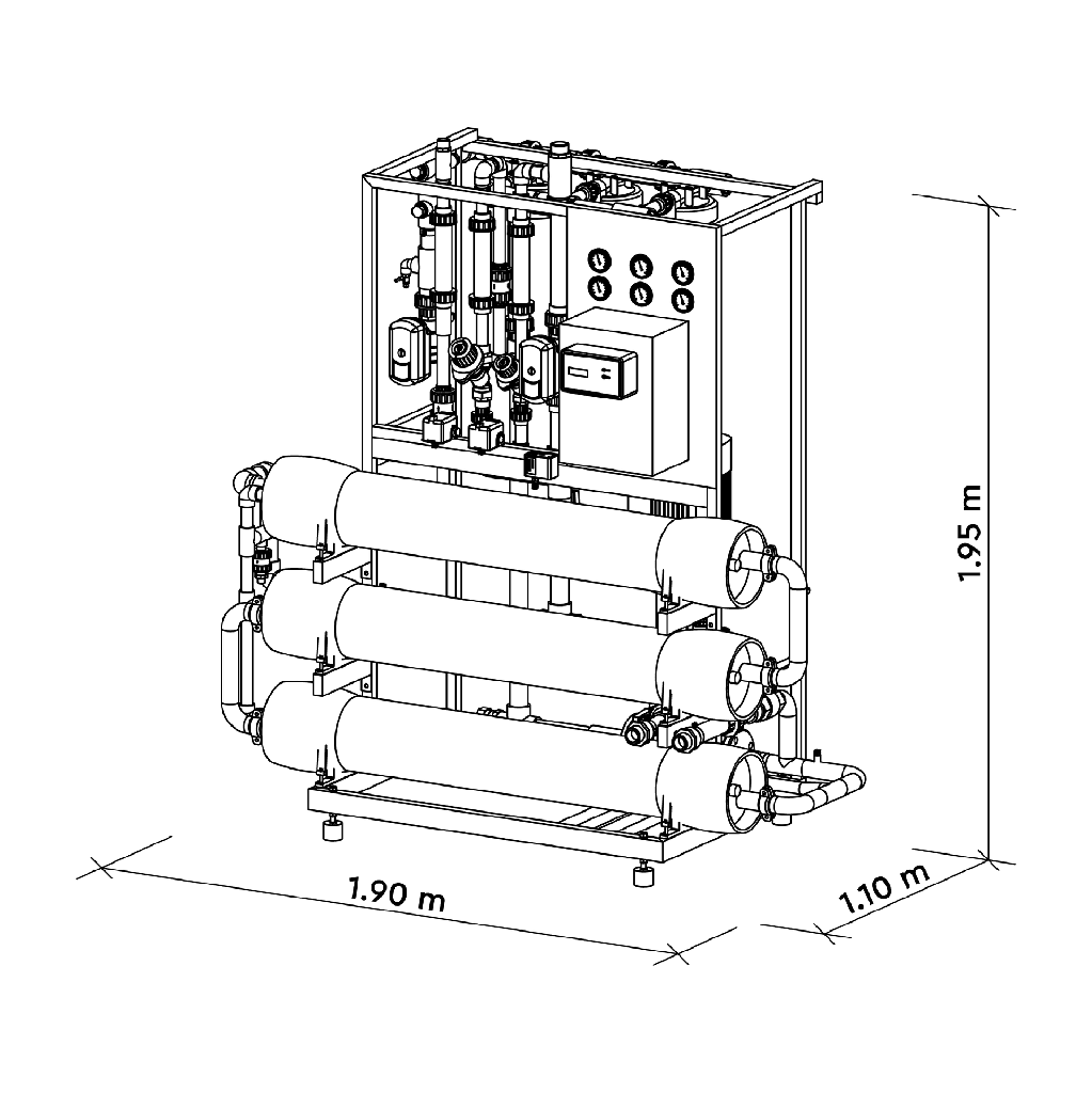 Omgekeerde Osmosesysteem MO-3 (3000L per uur) technische tekening