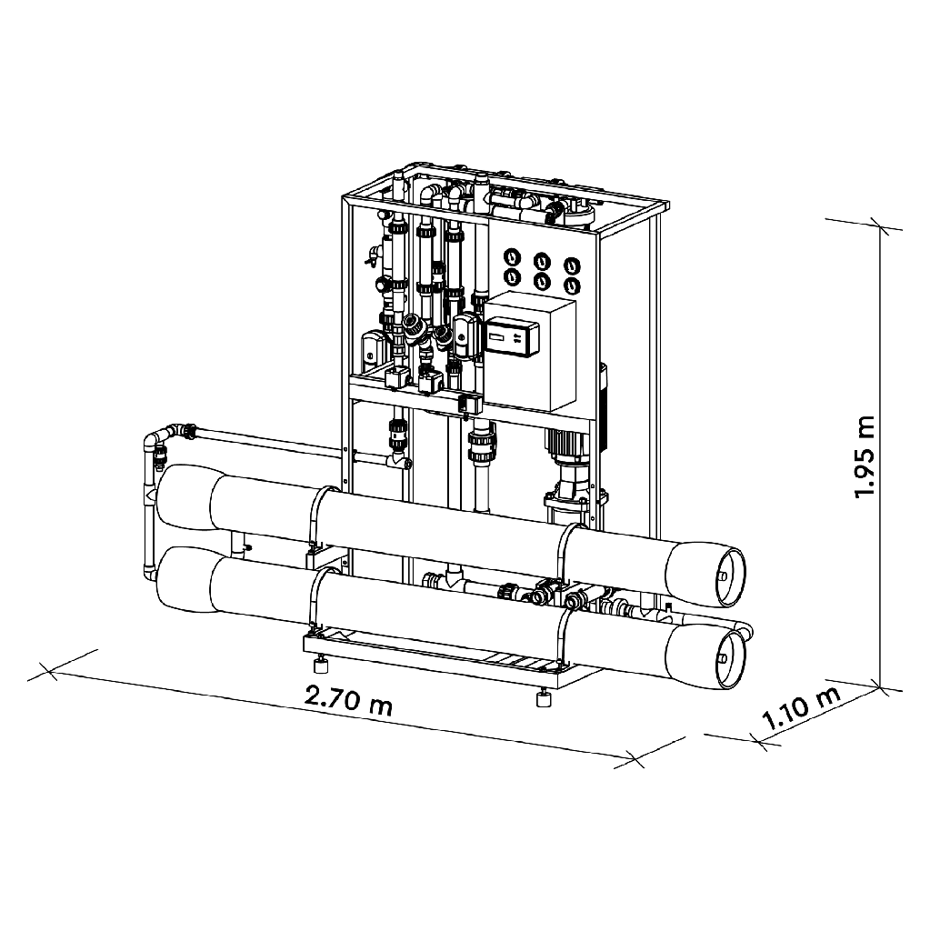 Omgekeerde osmosesysteem MO-4 4000L per uur technische maten